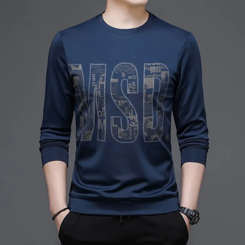 

Autumn new men's long-sleeved round neck t-shirt Korean version casual plus size sweater men's bottoming shirt