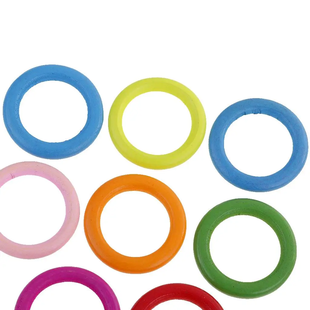 

50pcs 33mm Colorful Wood Circle Rings for DIY Craft Jewelry Making Accessory
