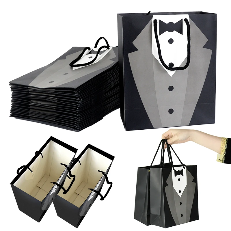 

5Pcs Groom Dresses Wedding Candy Gifts Bags with Handle Wedding Engagement Mariage Favors Souvenirs Party Supplies 19.8x23x9cm