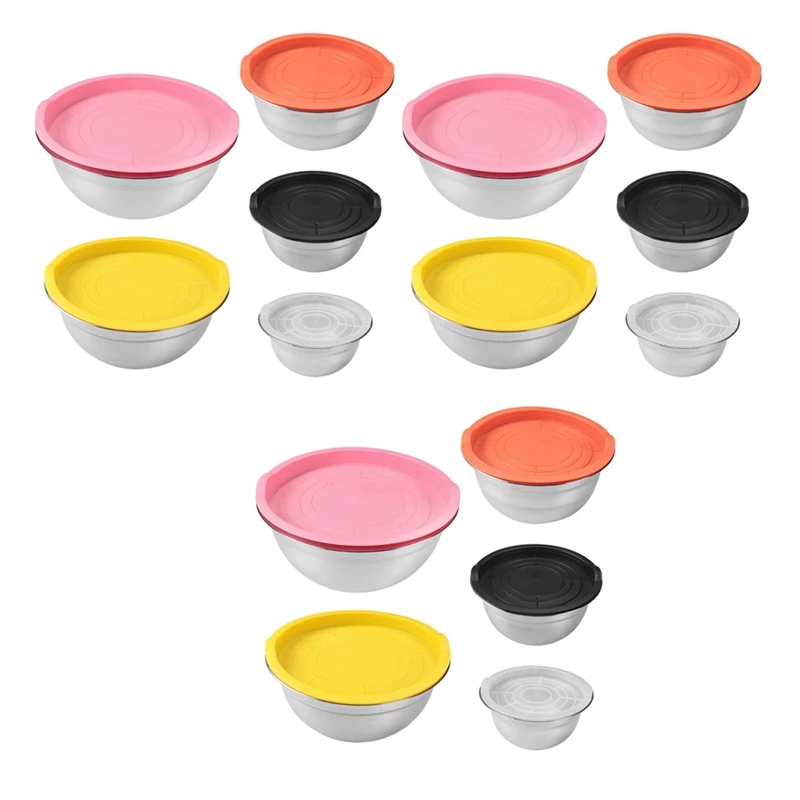 

Mixing Bowl With Lid Set Of 15, Stainless Steel Nesting Salad Bowl Set For Prepping, Mixing And Serving