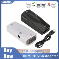 1080p hdmi compatible to vga adapter audio cable converter female to female fhd audio video for laptop tv box display projector