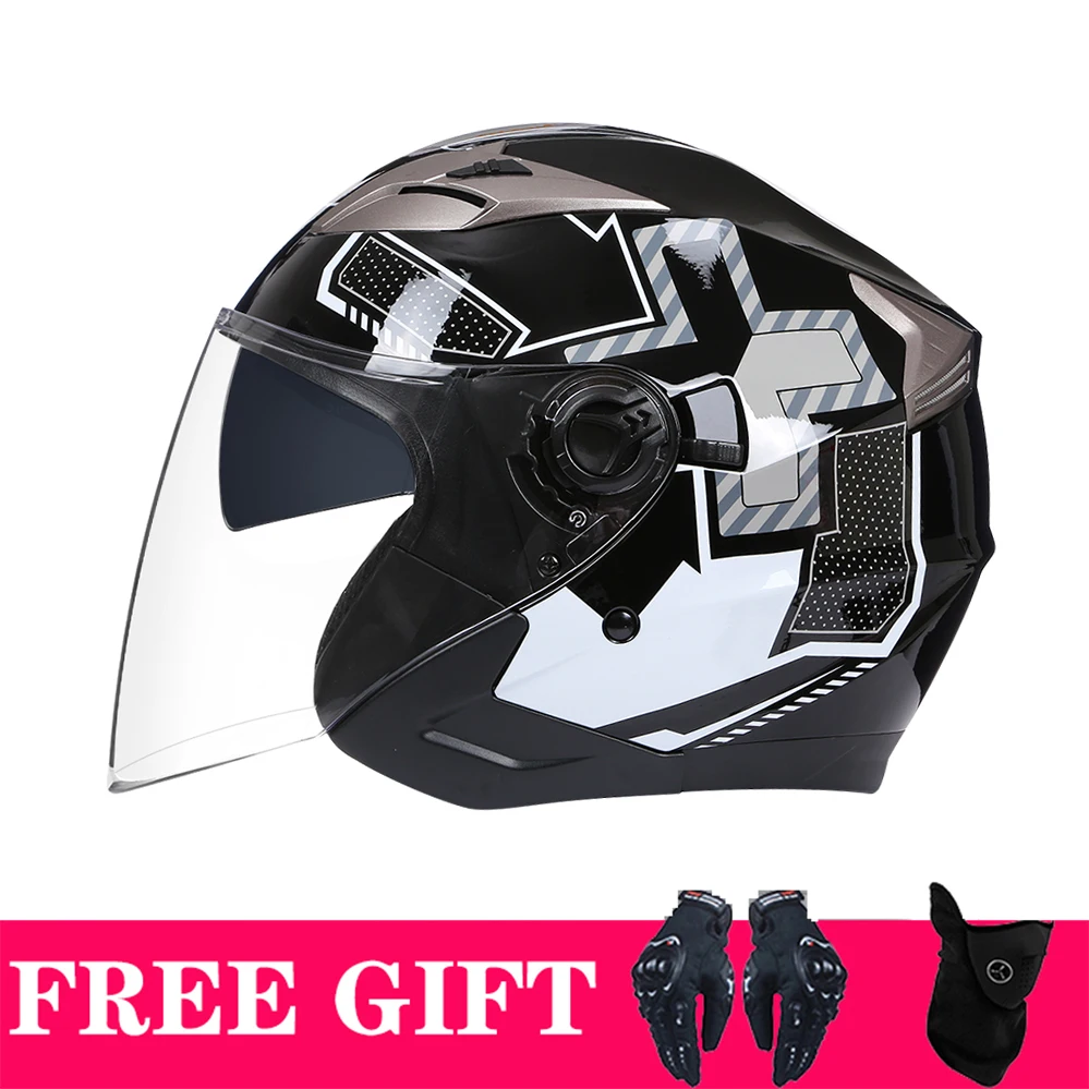 Мужской и женский мотоциклетный шлем с открытым лицом для двойных линз