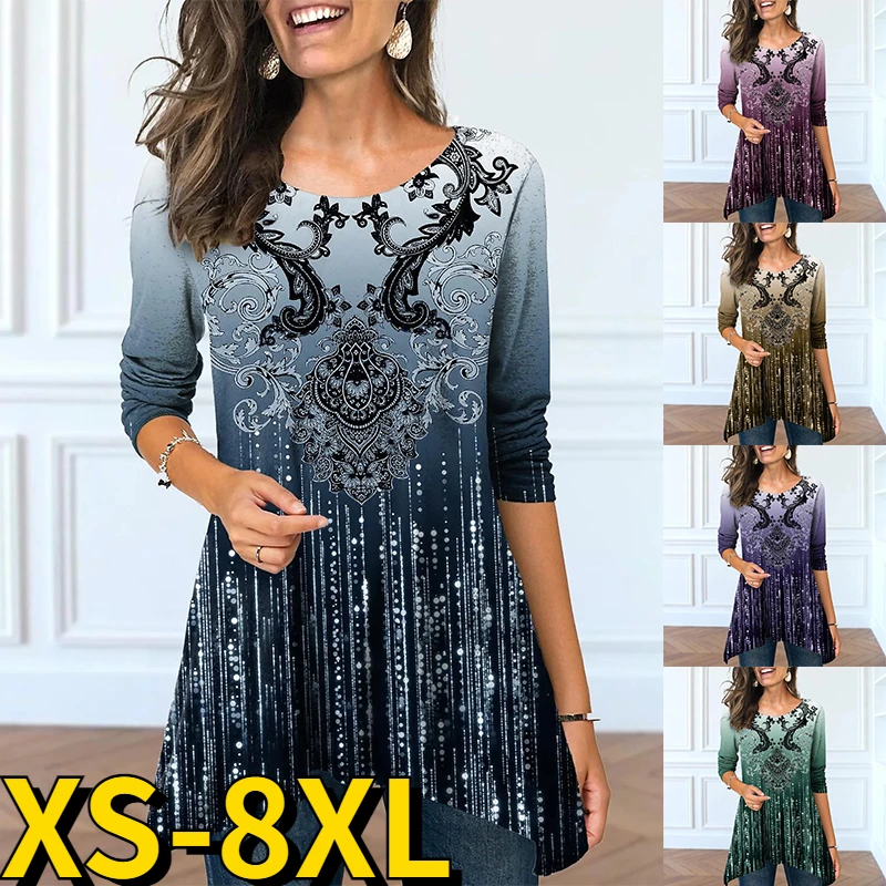 

Женская футболка с круглым вырезом, длинным рукавом и принтом