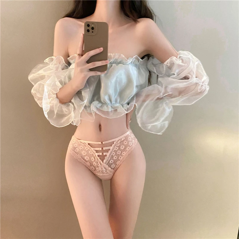 

Women's underwear pure color bag jacquard spot thong, buckle hollow lace low-rise briefs, no trace, hip-lifting, tummy panties