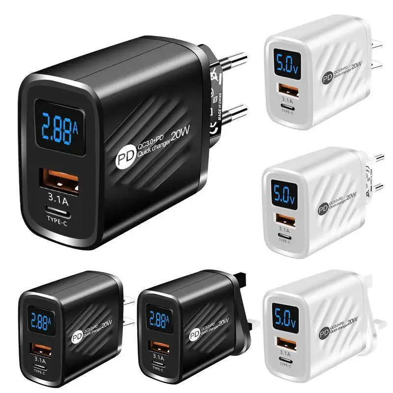 

PD20W USB Wall Charger QC 3.0 Fast Charge Type C And USB Dual Port Adapter Block Travel Charger For I Phone Samsungs Tablets
