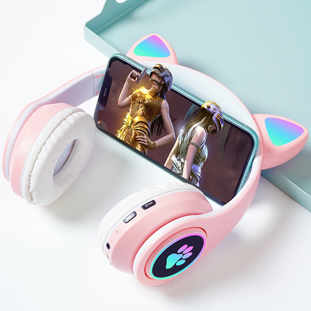 Bluetooth Wireless Headphones Cat Ear Glow Light Stereo Bass Helmets Children Gamer Girl Gifts PC Phone Gaming Headset images - 6