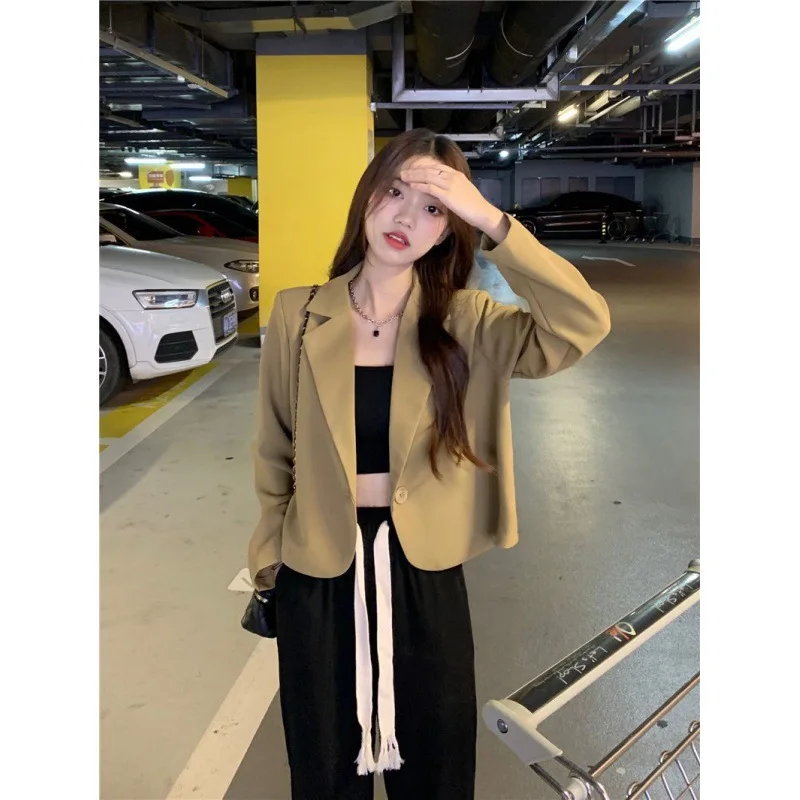 Women Solid Blazers Elegant Cardigan Long Sleeve Spring Suit Jacket Short Fashion Coat Loose Outdoor Office Lady