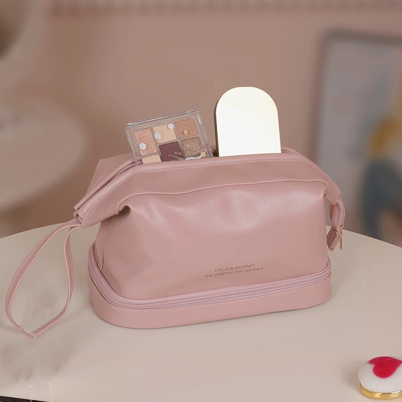 

Новая косметичка для девушек, двухслойная женская косметичка, кожаный Органайзер для туалетных принадлежностей, водонепроницаемая сумка, Дамский чехол для хранения