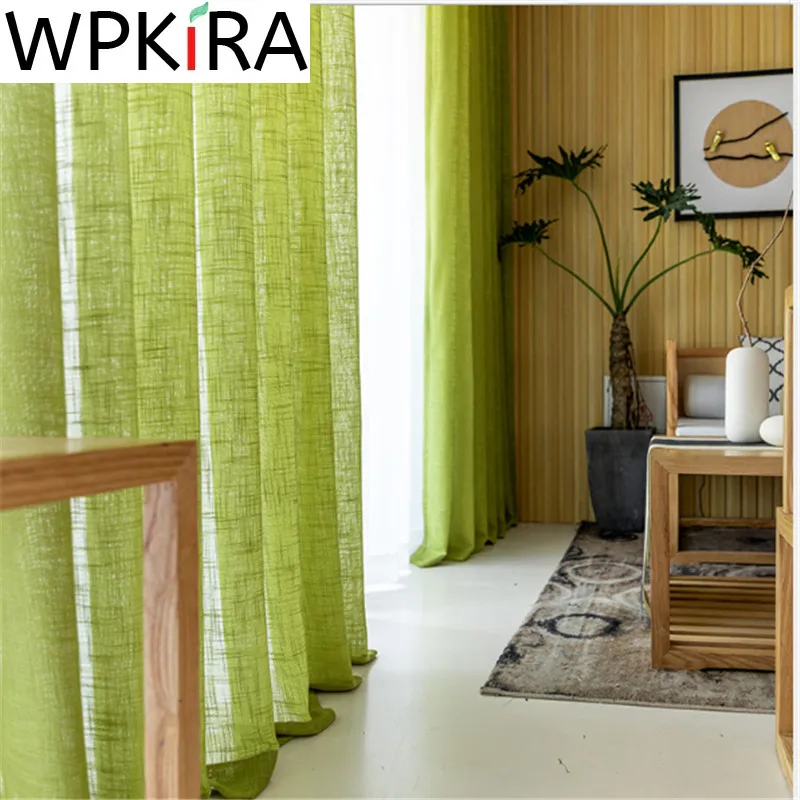 Cortinas de gasa verde para sala de estar y dormitorio, visillo de tul con Cruz gruesa, Simple y moderna, ZH050H