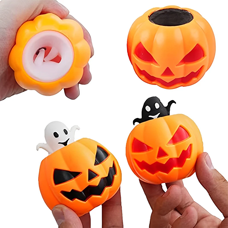 

The New Halloween Night Market Is A Hot Sale of Wacky Pumpkin Head Pinch Fun Vent Ball Toys Pumpkin Ghost Decompression Toys