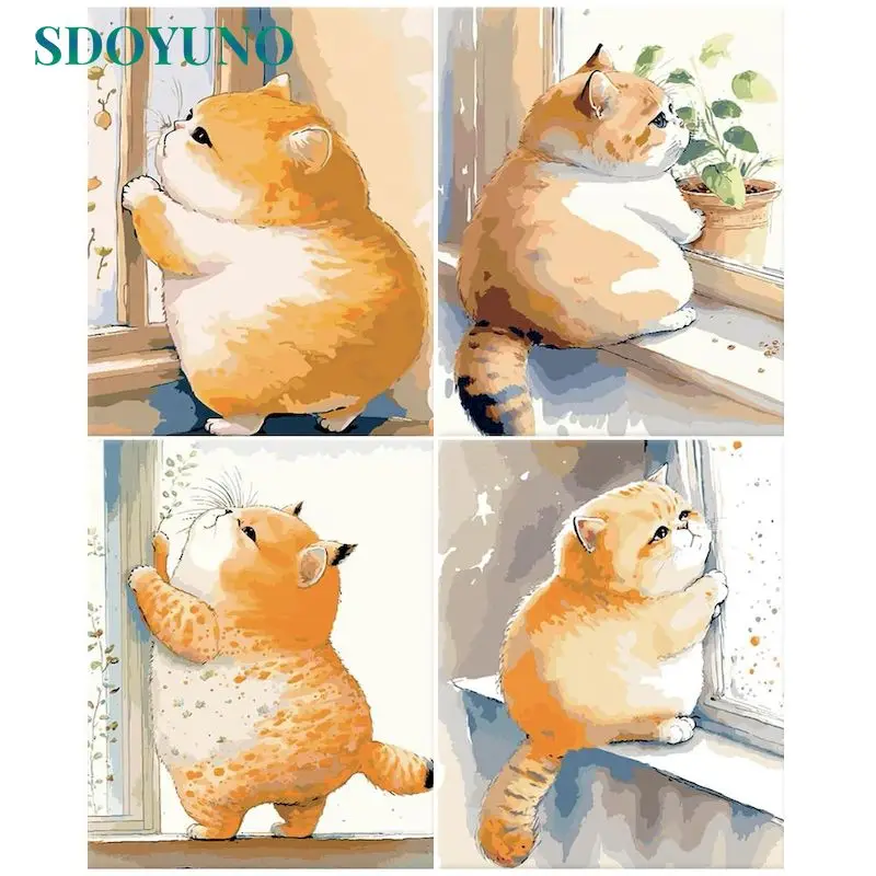

SDOYUNO Painting By Numbers Cat Drawing On Canvas HandPainted Art Gift DIY Pictures By Number Animals Kits Home Decoration
