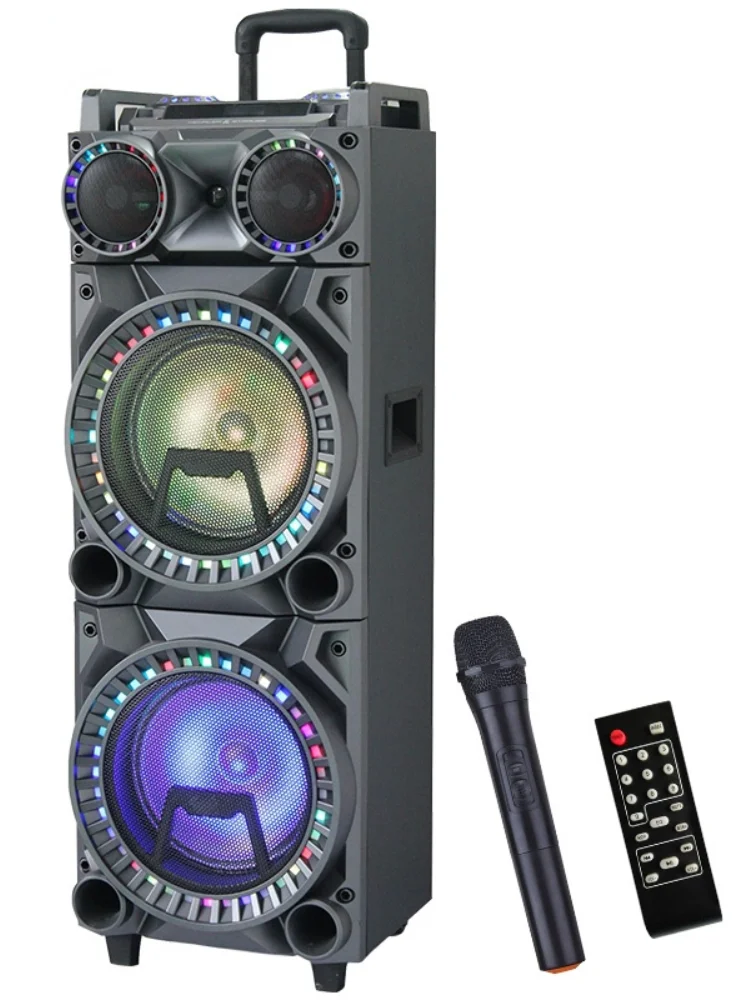 

Portable Bluetooth Speaker Home Cenima Karaoke Power Professional Sound Subwoofer Amplifier Dual 10inch Outdoor Party LED Light