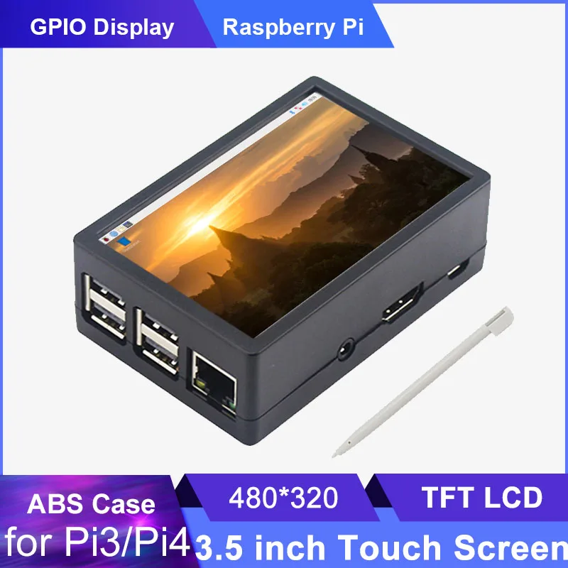 Polegada Raspberry pi b Mais Tela Sensível ao Toque Tft Lcd 480*320 Gpio Monitor Caixa de Case Abs para Raspberry pi Modelo b 3b Mais 3b 3.5