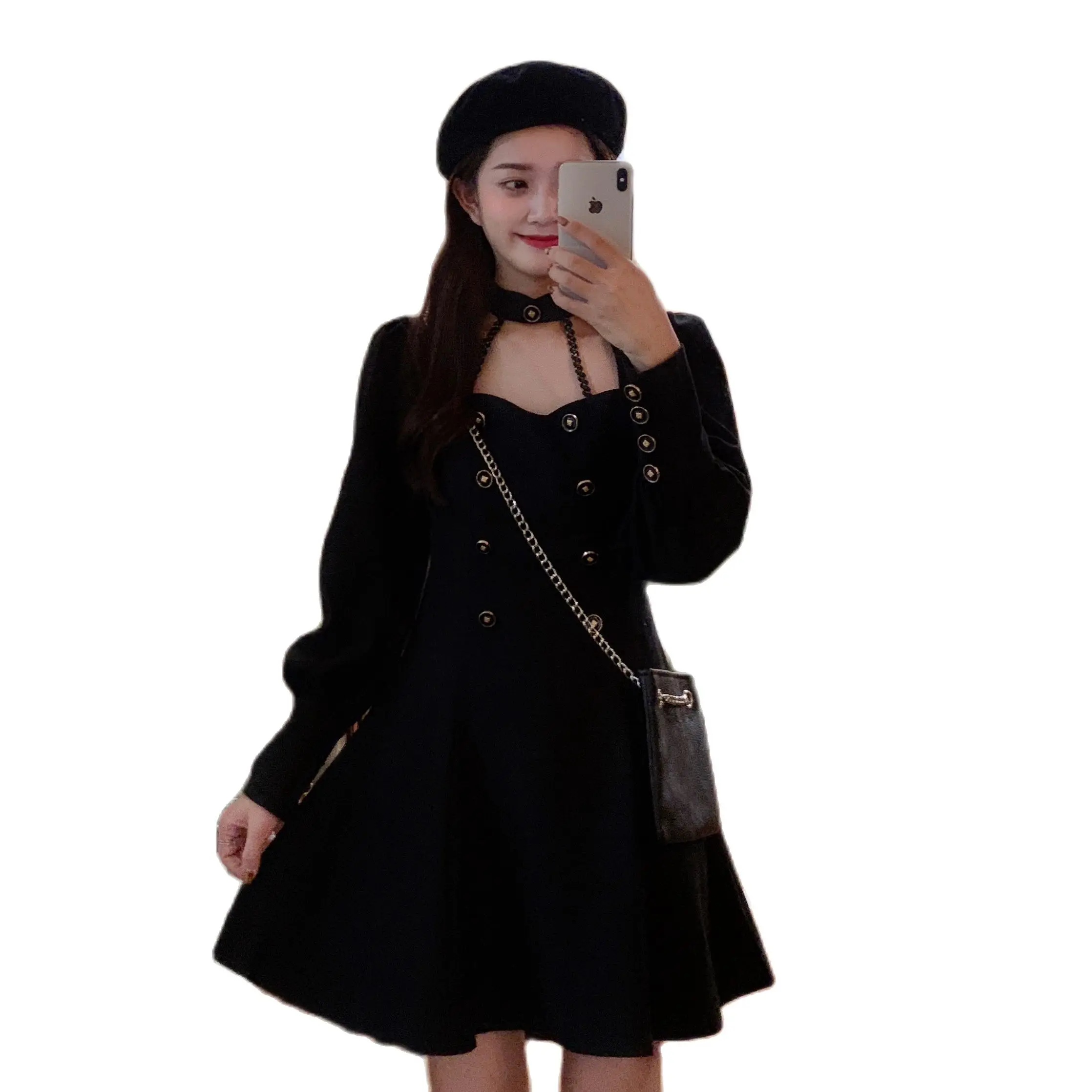 

Женское винтажное платье с юбкой, черное платье с глубоким вырезом, маленькое французское платье, весна 2022