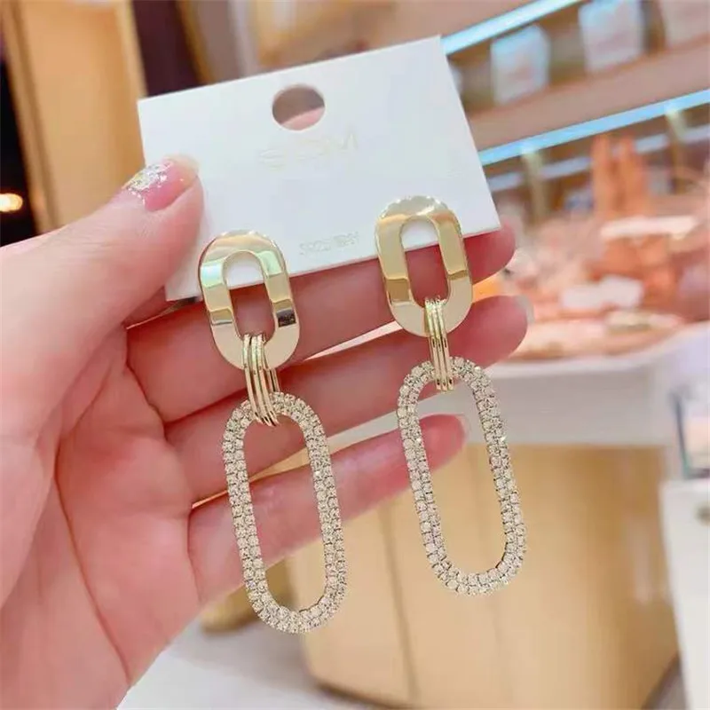 Серьги-подвески женские длинные с цирконом