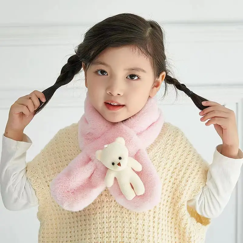 Baby Scarf Autumn Winter Cute Bear Children Knitting Newborn Bib Wool Knitting Versatile Kids Warm Boy Girl Toddler  Neckerchief