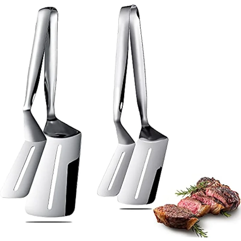 

Stainless Steel Spatula Double Sided Steak Clamps Cooking Tong Multifunctional Flipping Spatula Tongs Clip for Burgers BBQ Pies