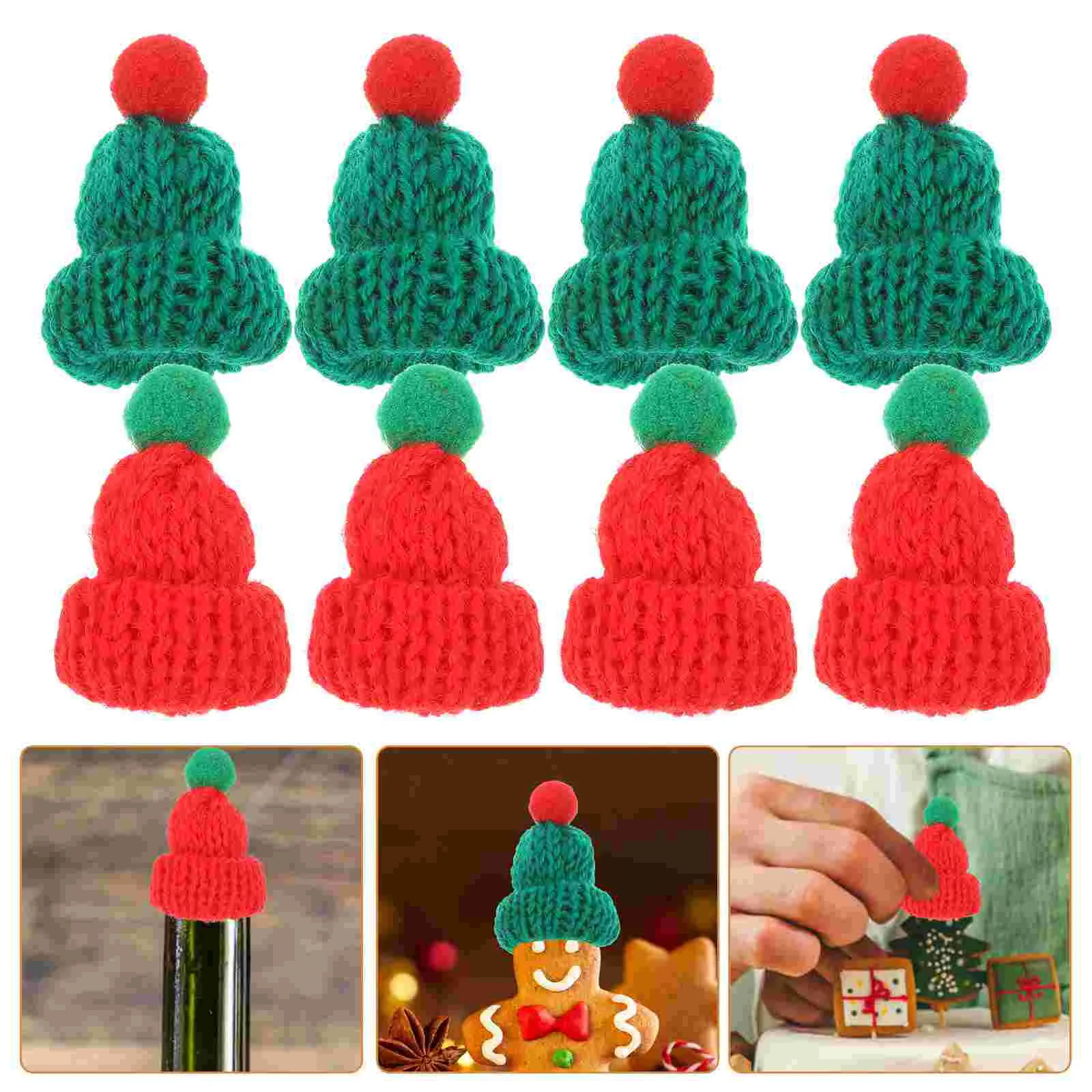 

100 Pcs Mini Beanie Xmas Bottle Cover Miniature Hat Christmas Decor Crafts The Gift Knitted Decorate