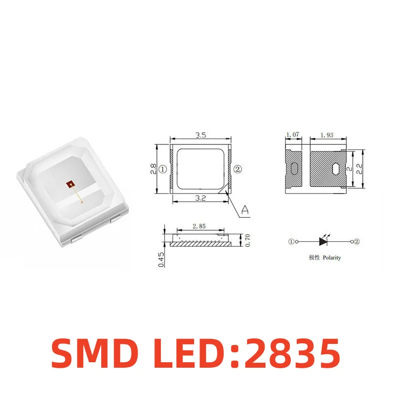 

100Pcs SMD LED 2835 0.5W White 6000-6500K LED Lamp Beads Size 2835 Light-emitting Diode High Bright Quality