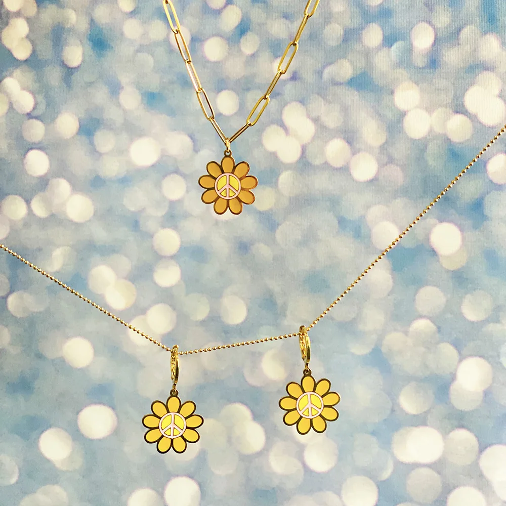 

Y2K Jewey Cute Sun Flower Stainless Steel Necklace For Women Girl Aesthetic Sunflower Peace Pendant Necklace collier femme