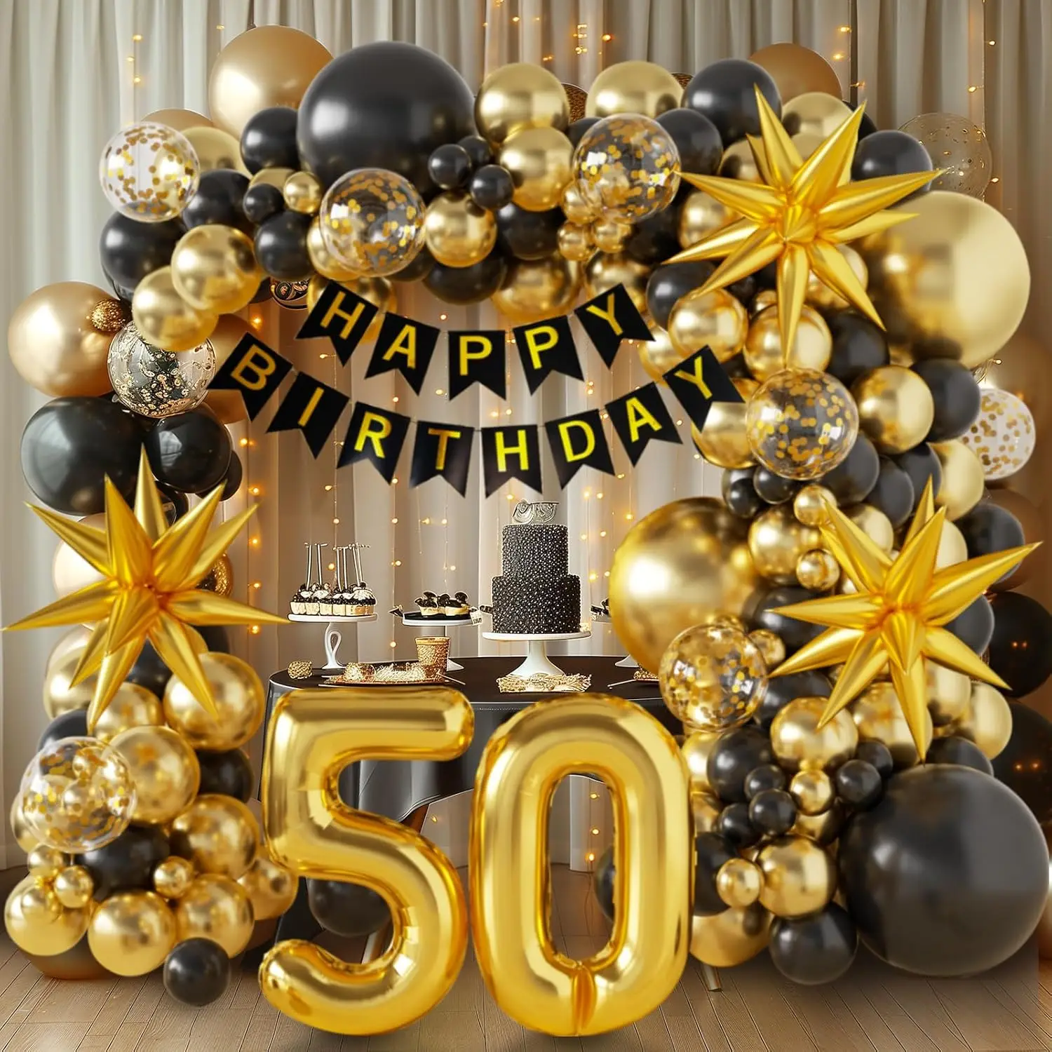 

Набор воздушных шаров "50 лет" черный и золотой