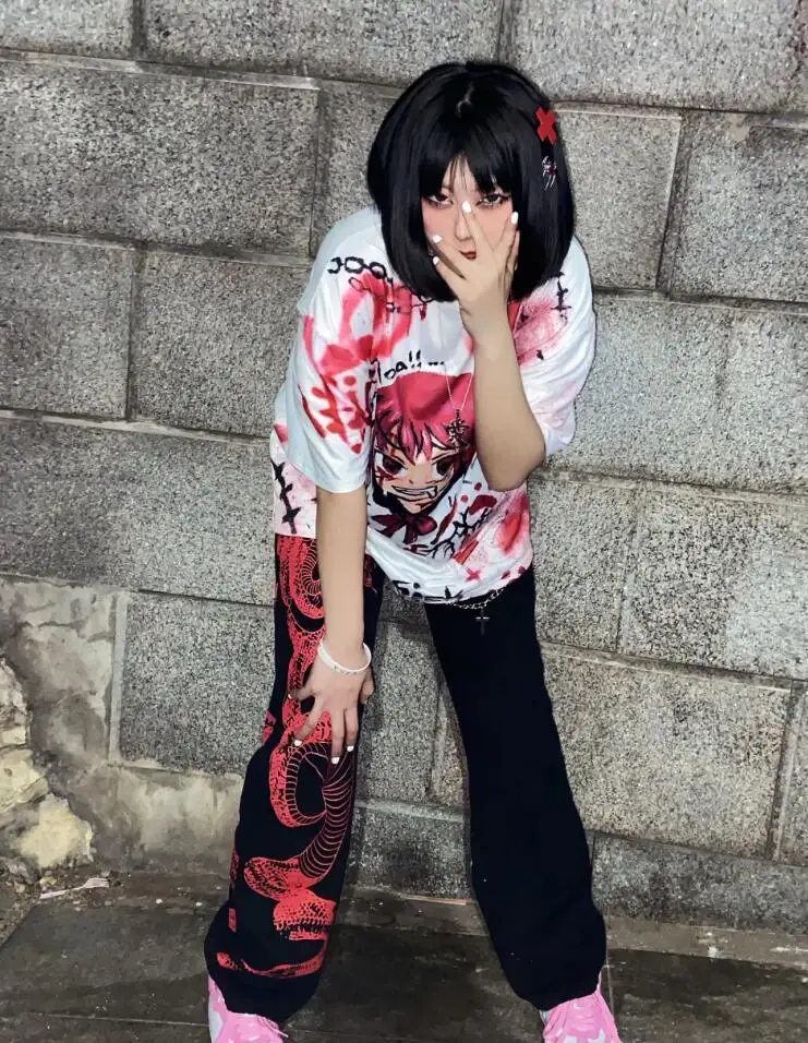 Женская футболка в стиле Харадзюку летняя тонкая с принтом виде готического