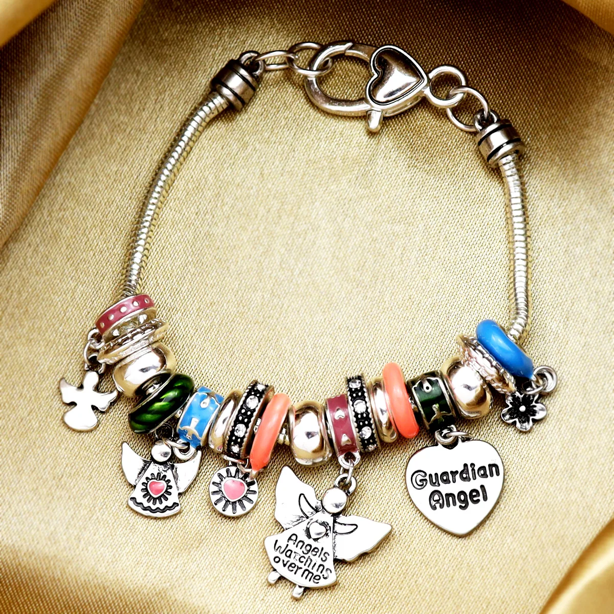 

Guardian Angels Protective Cuff Bracelet Heart Snake Chain Praying Charm Evil Eye Lucky Wing Bangle Catholic Statement Gift