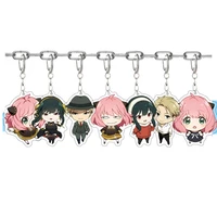 spy x family anime keychains for women men double transparent acrylic zinc alloy key chain ring jewelry girl bag accessories set
