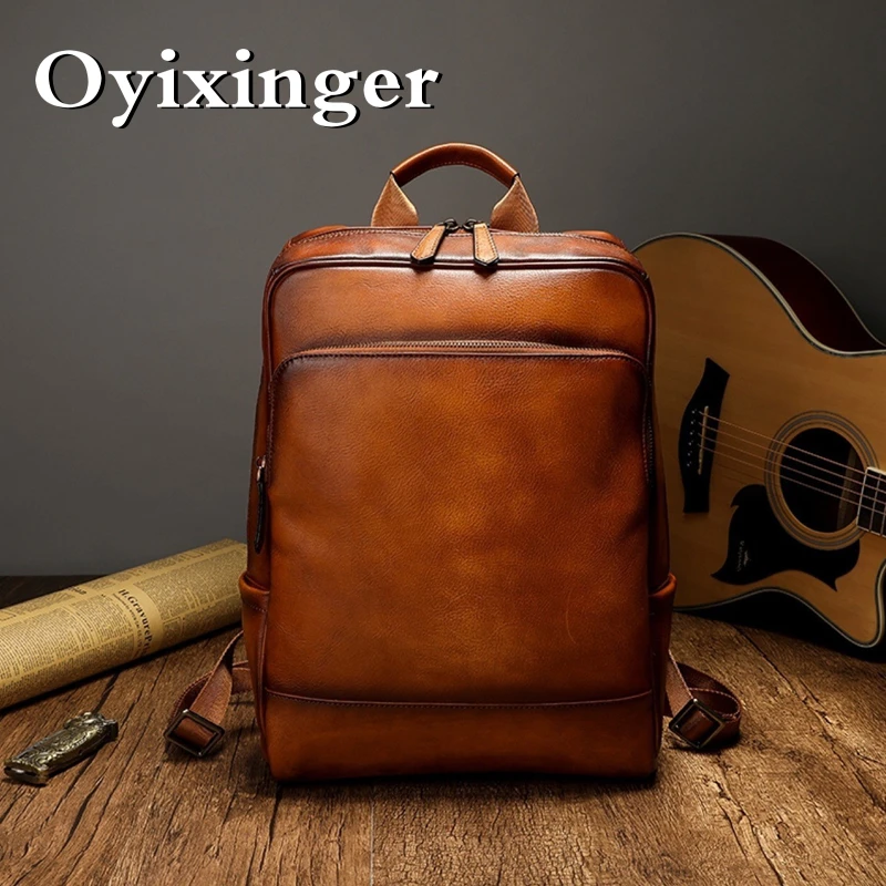 OYIXINGER новый мужской рюкзак из воловьей кожи портфель большой емкости для