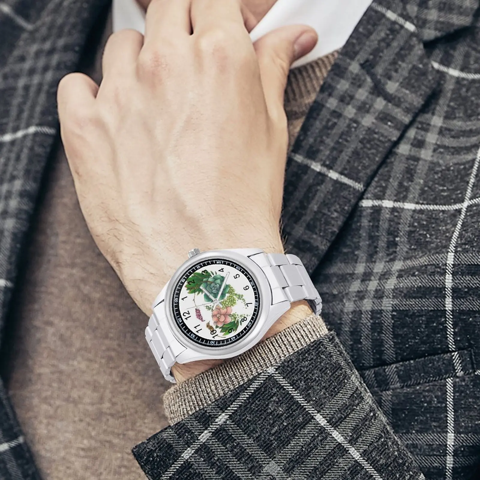 Кварцевые часы суккуленты цветы унисекс наручные из нержавеющей стали