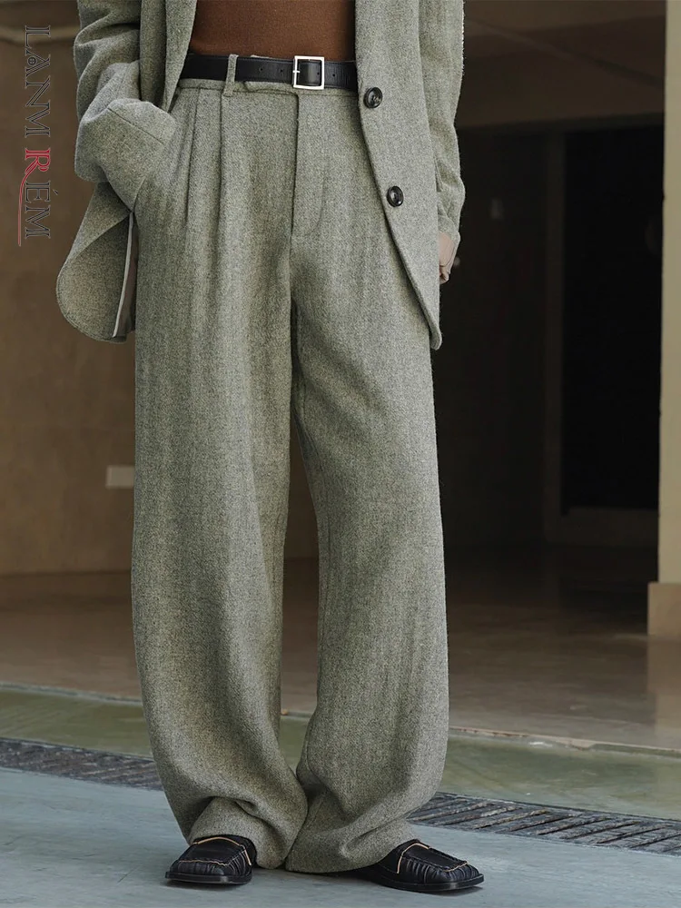 

LANMREM, шерстяные брюки, 2023, Весна и зима, новинка, Ретро стиль, высокая талия, широкие, свободные, повседневные, с карманами, штаны, женская мода, 2R7791