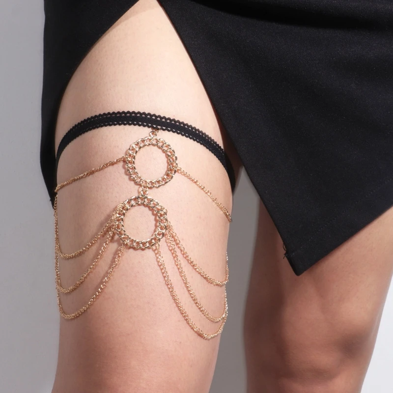 

Beach Leg Chain Double Round Chain Thigh Ring Body Chain Jewelry for Graduation Halloween Cosplay Valentine's Day Gift T8DE