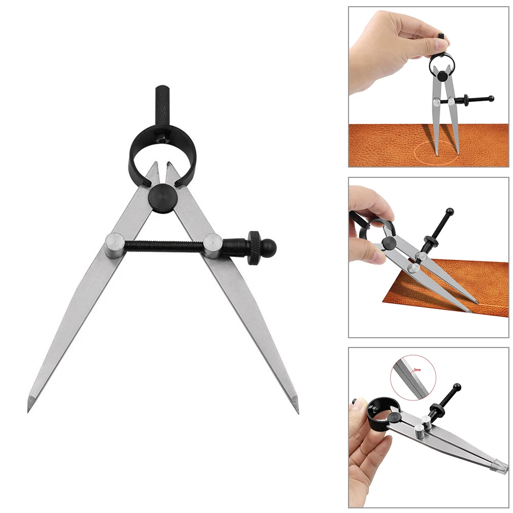 

Adjustable Leather Compass Spacing Gauge Drawing Scriber Flat-leg Spring Scribing Caliper Wire Edge Holder Measuring Craft Tools
