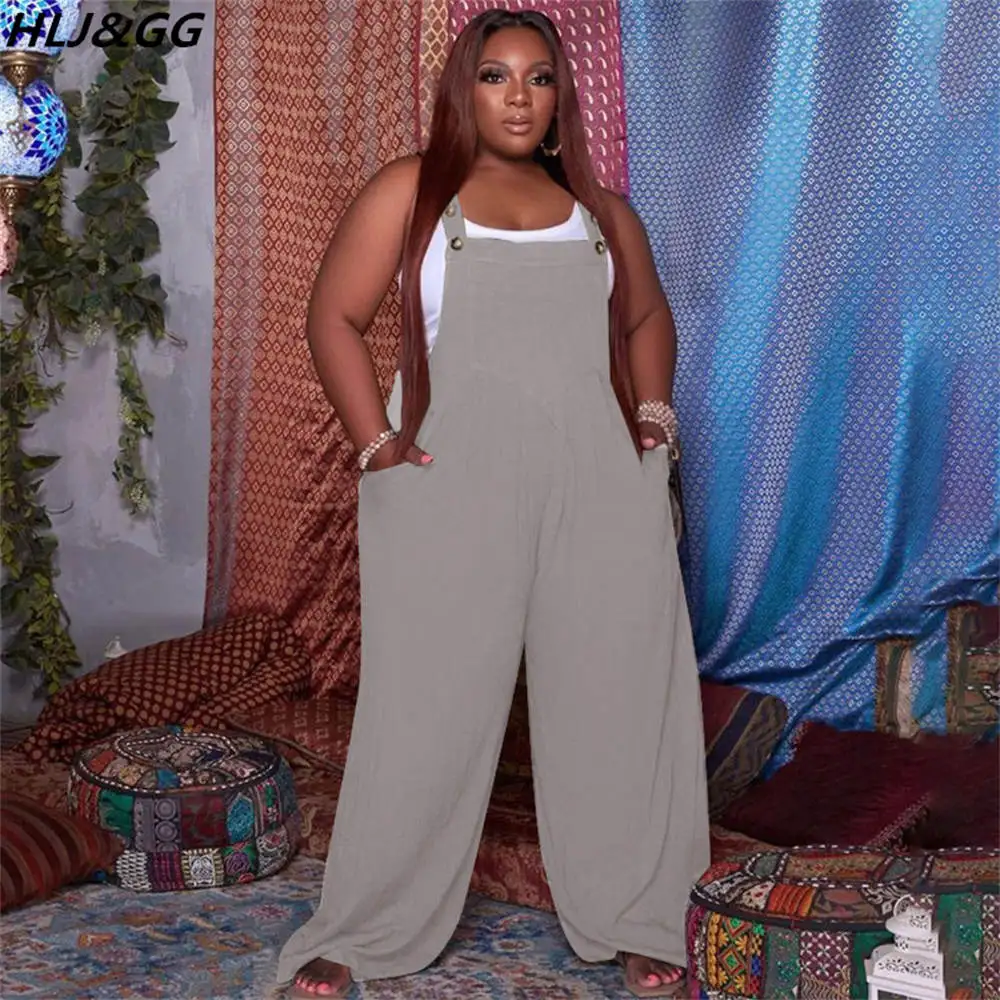 HLJ&GG Causal Loose Solid Color Overalls Women Summer Version Straight Bib Pants Female With Pocket One Piece Jumpsuits 2022 New