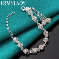 urmylady 925 sterling silver 8mm hollow ball charm chain bracelet for women fashion wedding engagement party jewelry