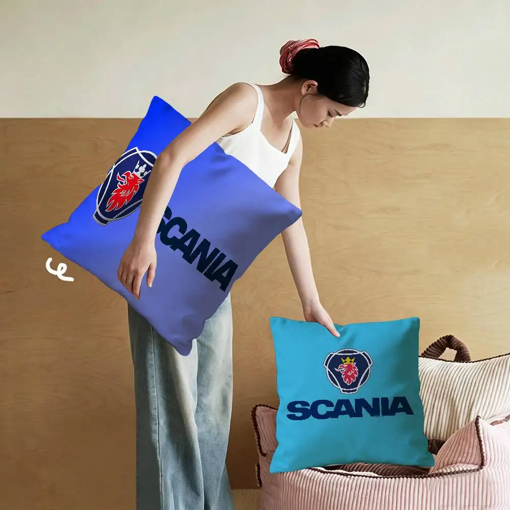 Фото Чехлы для подушек с логотипом S-Scania, декоративные чехлы для дивана с мультяшным рисунком, двусторонняя печать, короткий плюш, милые чехлы для подушек №3