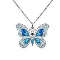 butterfly necklace jewelry new fashion colorful enamel crystal butterfly pendant long necklace chain women sweater chain