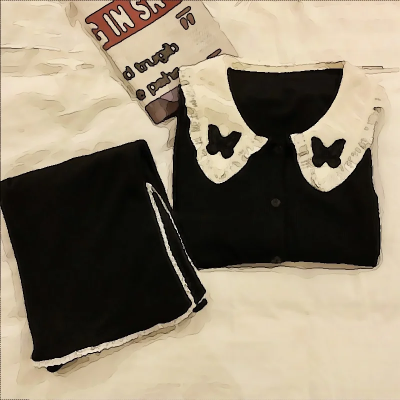 Women's Pajamas Set Full Sleeve Tops Long Flare Pants Sexy Bow Decorate Pyjama Big Size Mom Homewear Cozy Sweet Sleepwear