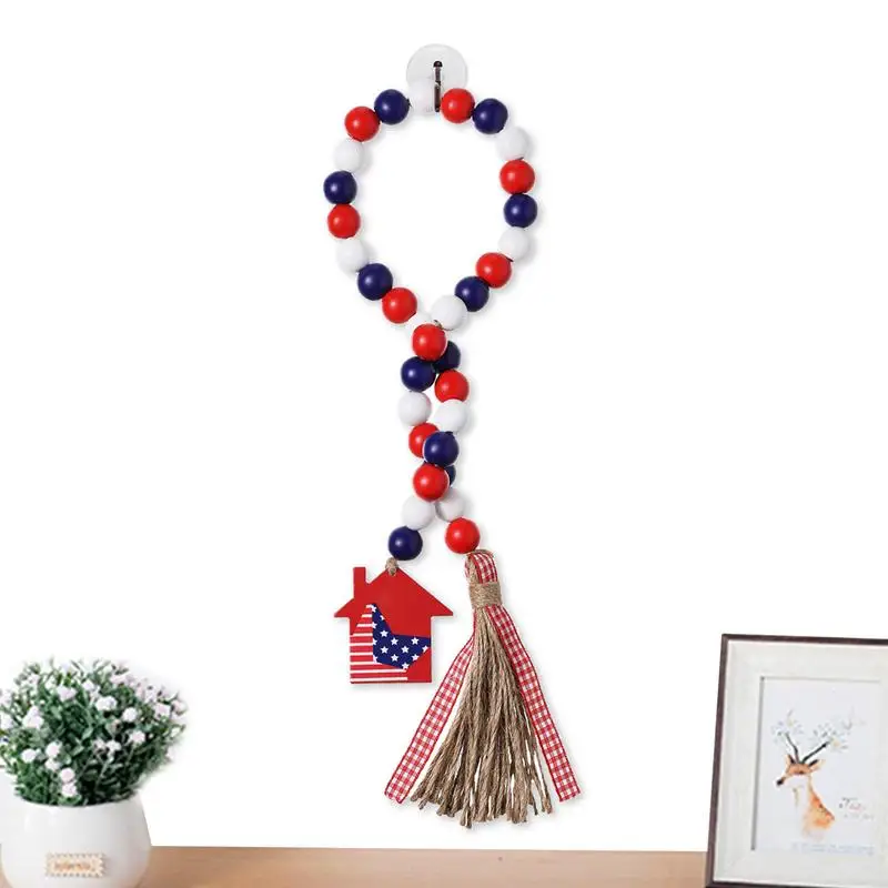 

Patriotic Independence Day Wood Bead Colorful Rustic Farmhouse Wooden Beads With American Flag Pattern Decorative Beads Garland