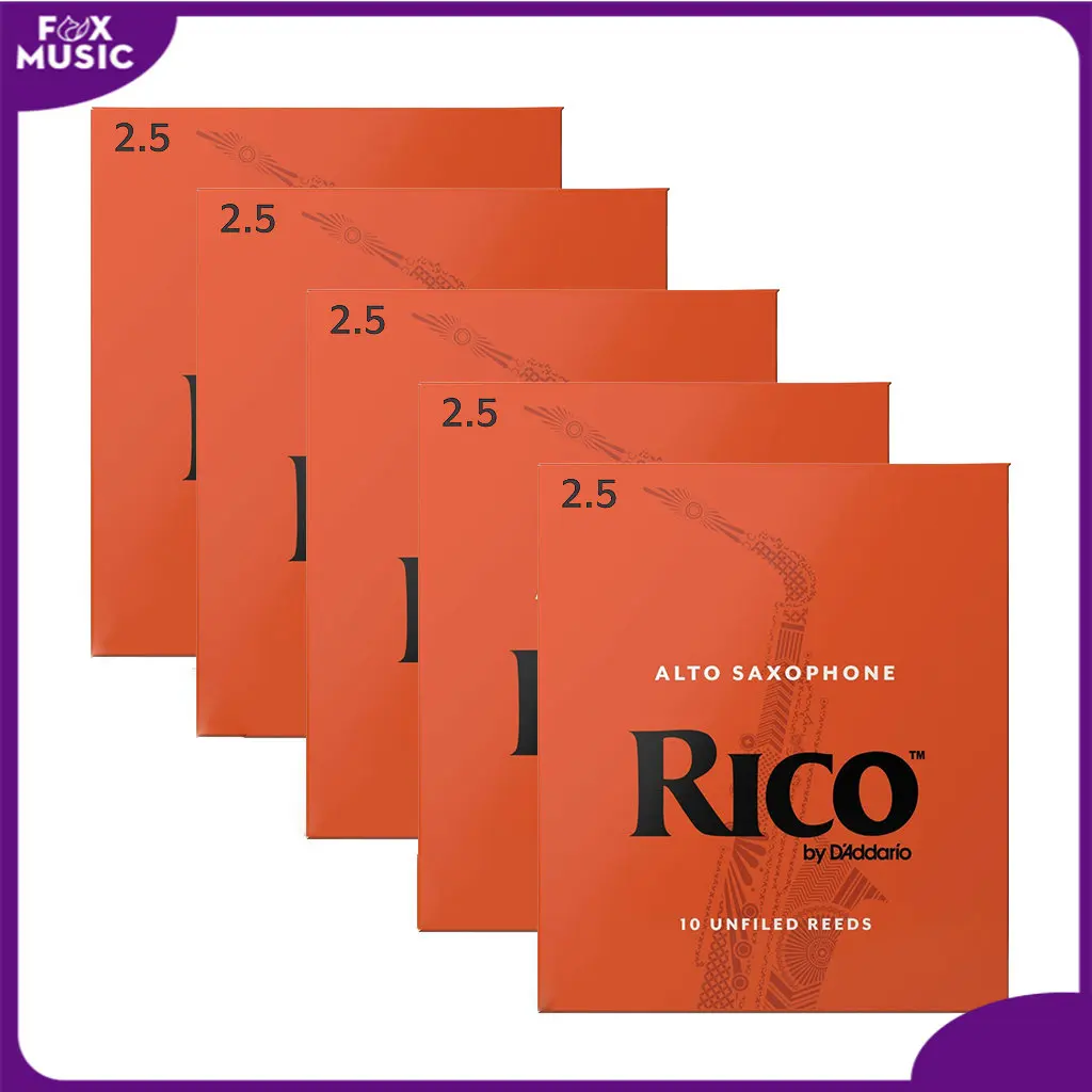 5 Packs RICO Saxophone Reeds D’Addario RICO Reeds Eb Alto Saxphone Strength 2.5 RICO Reeds Orange Box Sax Parts Accessories