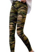 camouflage printed sexy leggings summer ripped stretch trousers army green fitness leggins pencil pants