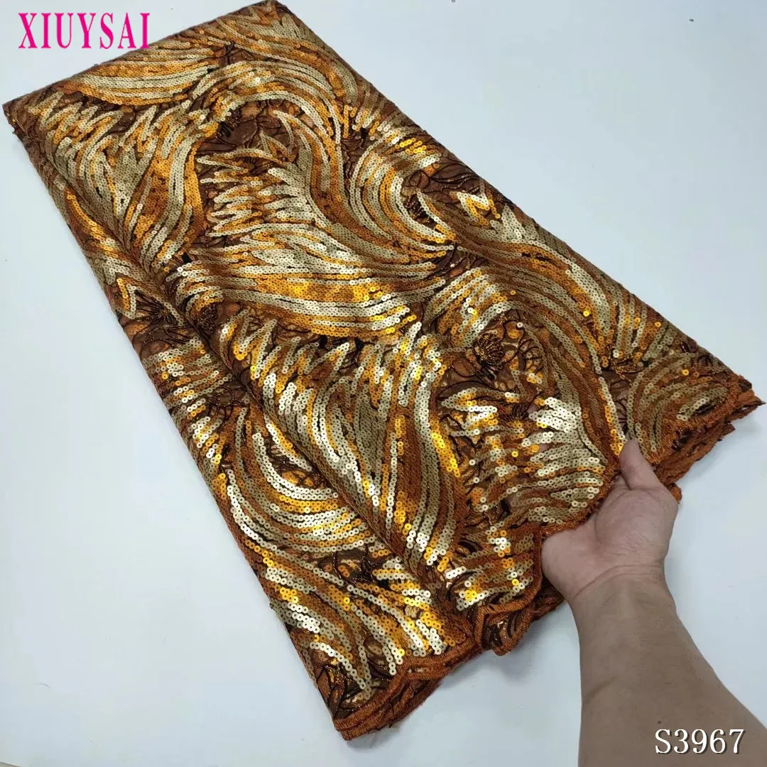 

2022 High Quality African Nigerian Tulle Lace Fabric With Sequins Embroidery French Lace Fabric For Sewing Dress