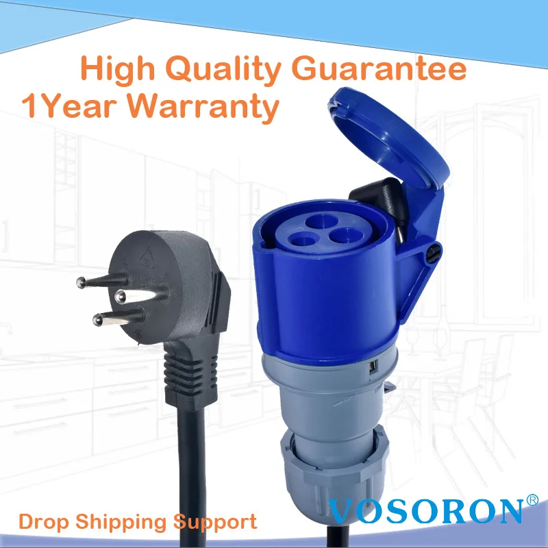 Штепсельная Вилка Isreal к IEC309 316C 6 шнуров питания, 16 А, 250 В, кабель диаметром 1,5 мм, вход 316P6 для подключения к розетке из Израиля SI 32