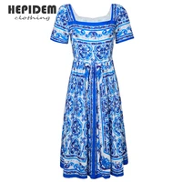 hepidem clothing fashion designer summer short dress women short sleeve patchwork lace vintage jacquard dress 70049