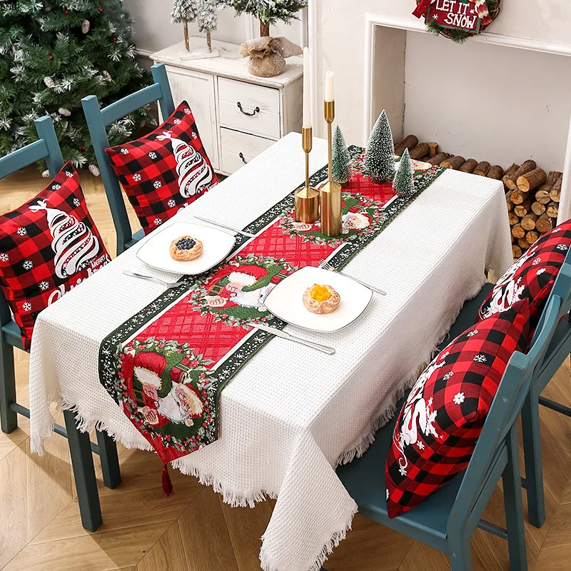 

35*180 Christmas Santa Claus Table Runner Polyester Cotton Hotel Home Dining Dress Up Festival Party Table Runners