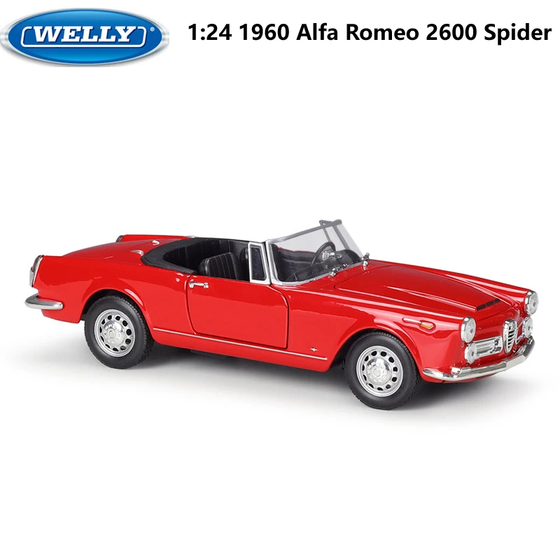 

WELLY Diecast 1:24 Car High Simulation 1960 Alfa Rameo 2600 Spider Model Car Alloy Metal Toy Car For Children Gift Collection