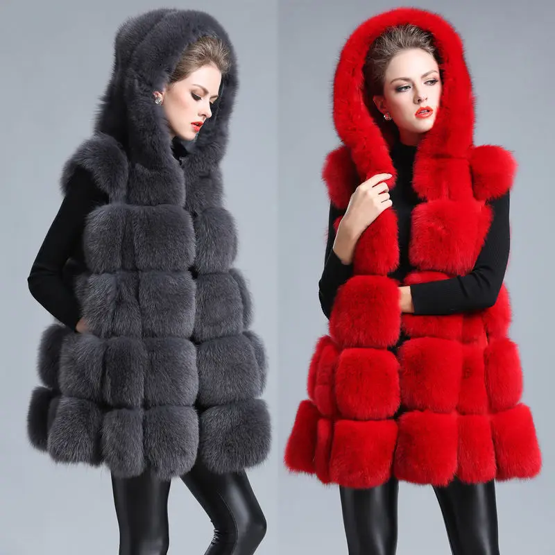 Autumn-winter Fur Coat, Hooded Vest, Korean Medium Length Fur Coat, Women's Fashion, Large Size Warm Leather Coat
