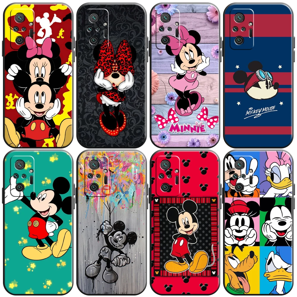 

Disney Mickey Mouse Phone Case For Xiaomi Redmi Note 9 9i 9AT 9T 9A 9C 9S 9T 10 10S Pro 5G Funda Black Coque Liquid Silicon