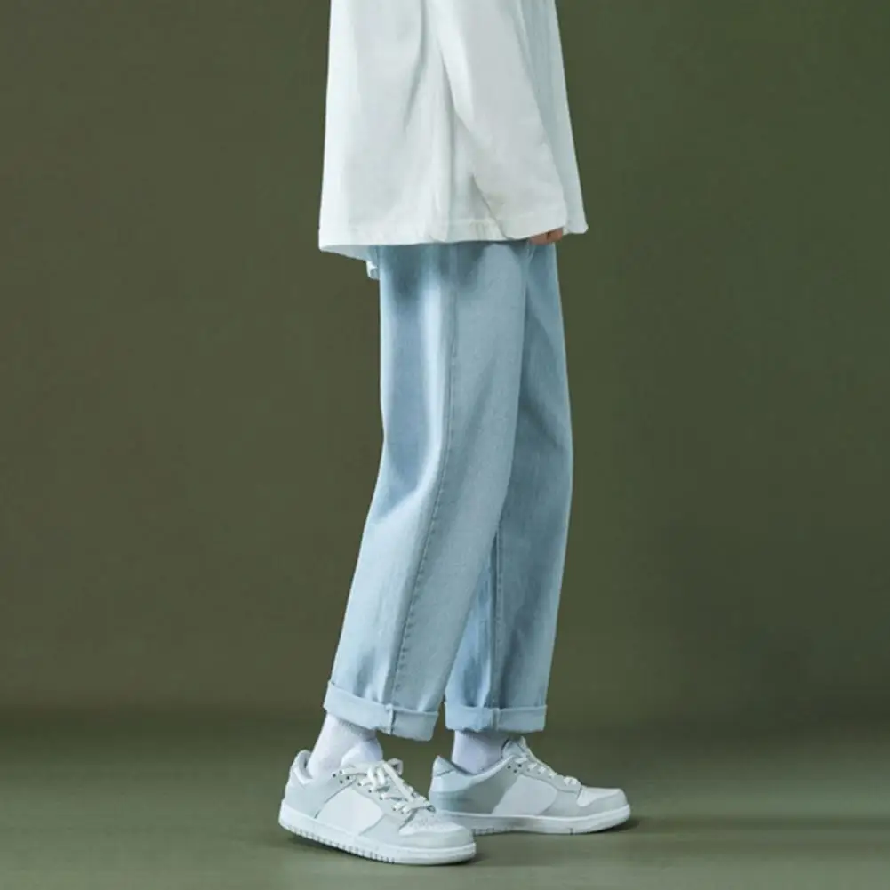 

Джинсовые брюки на молнии для мужчин, повседневная одежда, свободные штаны из денима с широкими штанинами, для улицы