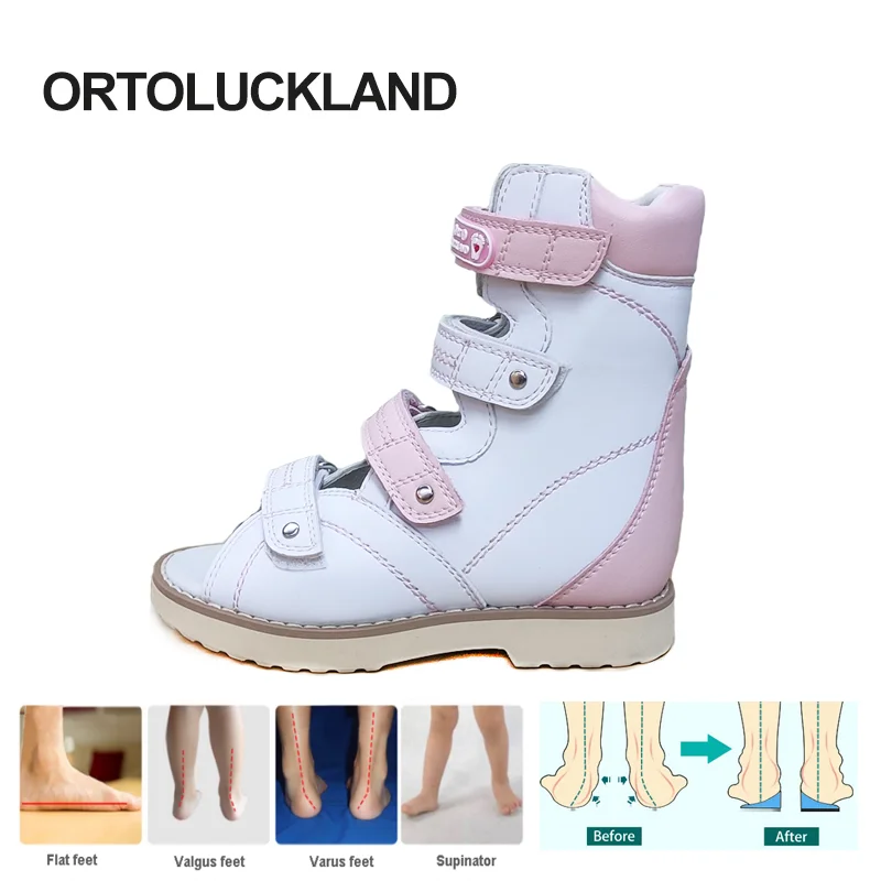 2022 Girls Princess Sandas Children Orthopedic Leather Footwear Kids High Top Platform Flatfeet Shoes Size 22 34